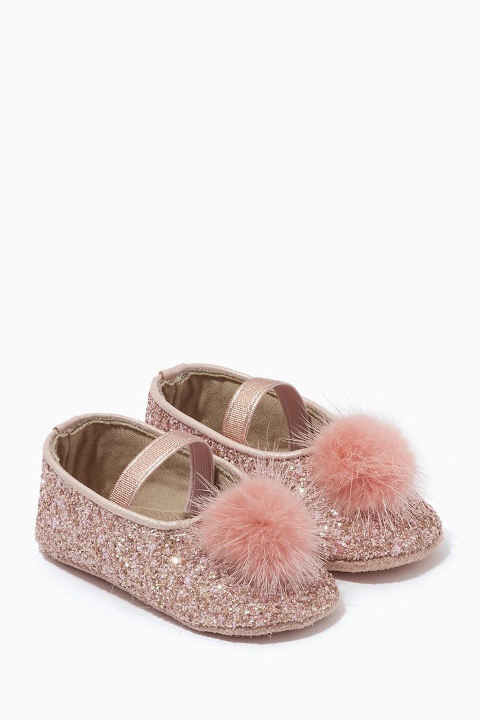 

Pom Pom Glitter-embellished Ballerina Shoes, Pink