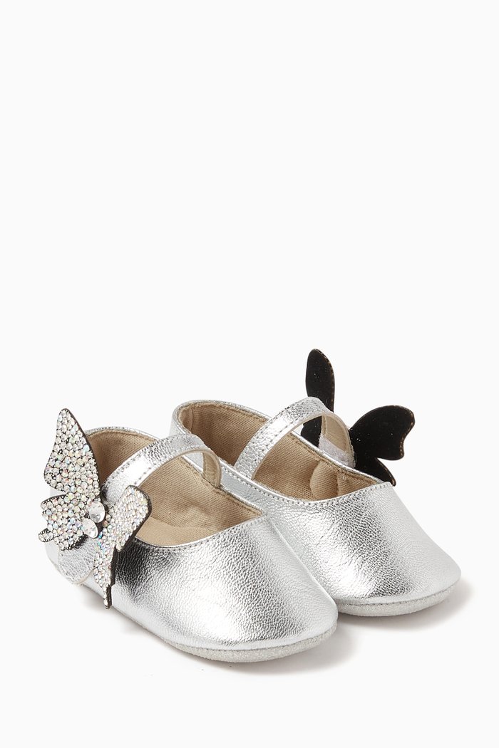 

Crystal Butterfly Ballerina Shoes in Leather, Silver