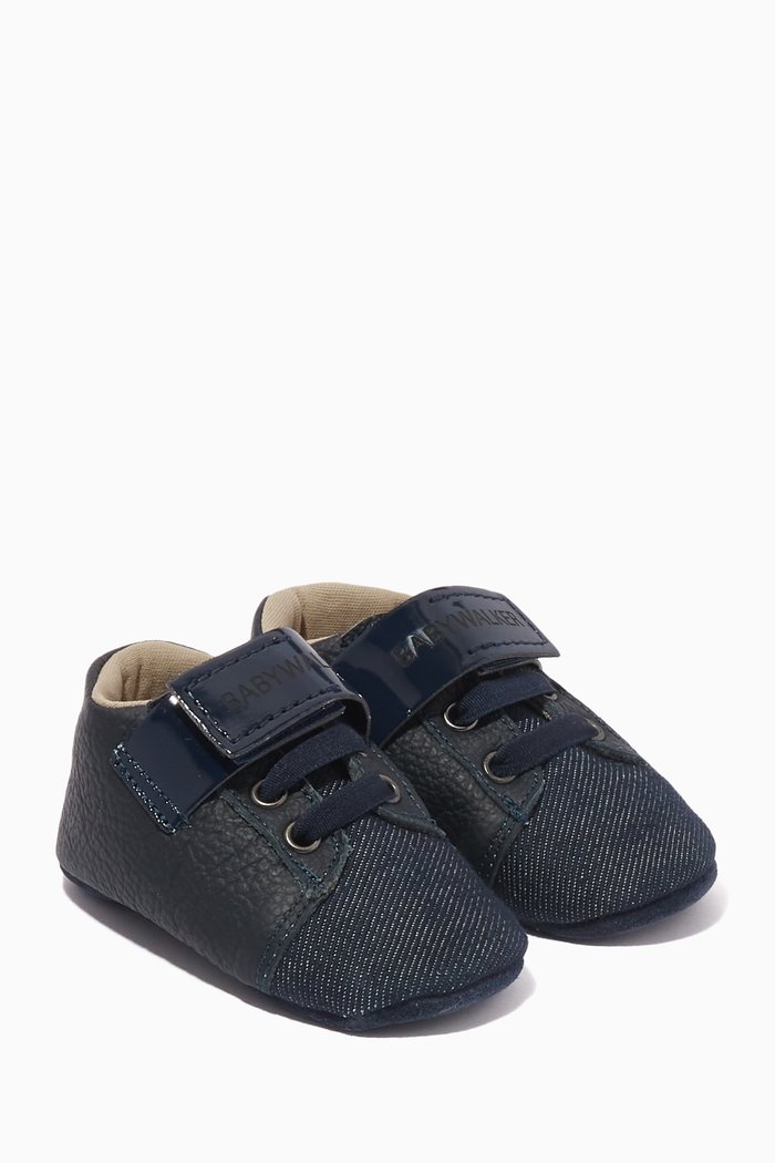 

Lace-up Velcro Strap Sneakers in Textile & Leather, Blue