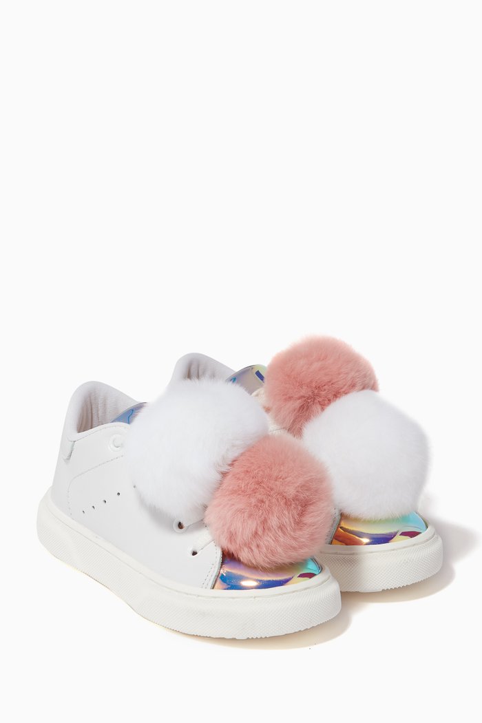 Pom Pom Sneakers in Leather, White