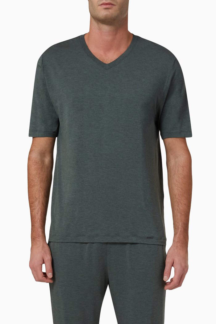 

V-neck T-shirt in Cotton Jersey, Grey