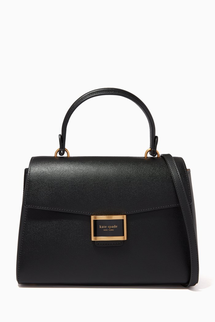 Medium Katy Top Handle Bag in Leather, Black