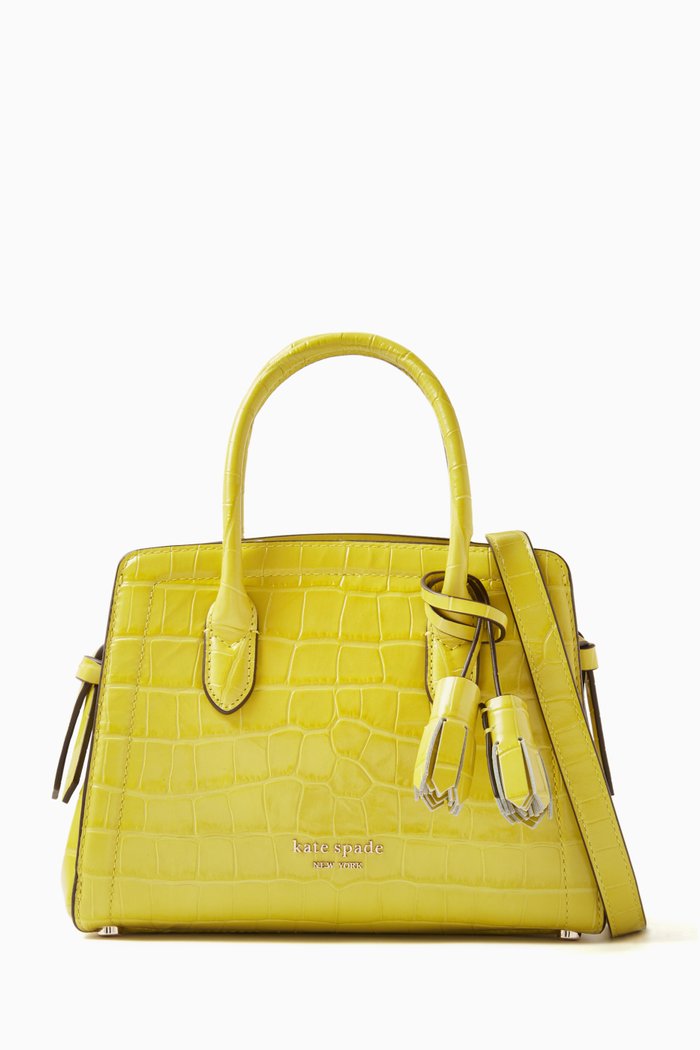 

Mini Knott Satchel in Croc-embossed Leather, Green
