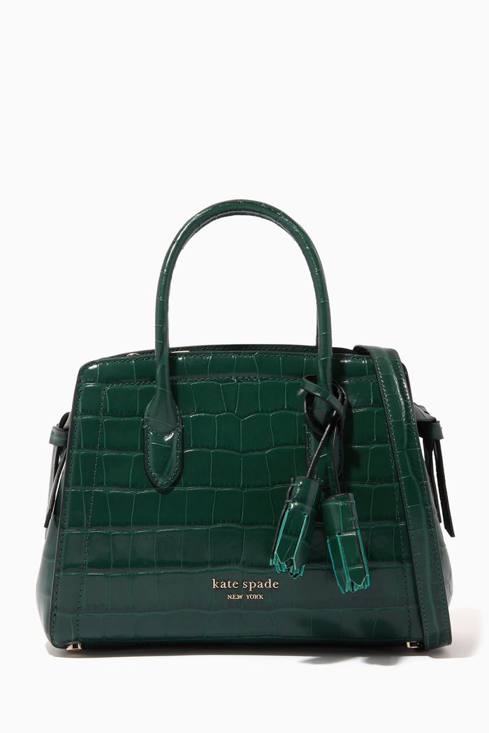

Mini Knott Satchel in Croc-embossed Leather, Green