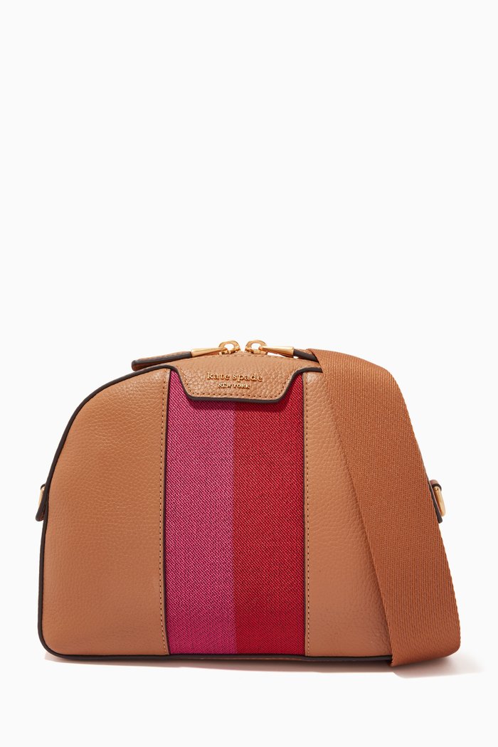 

Medium Dome Racing-stripe Crossbody Bag in Leather, Multicolour