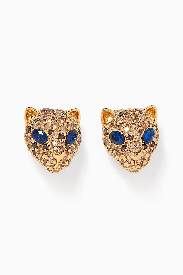 

Fierce Leopard Stud Earrings in Metal, Neutral