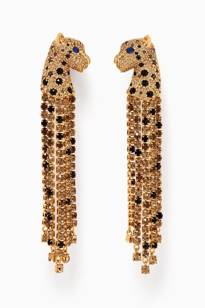 

Fierce Leopard Linear Earrings in Metal, Neutral