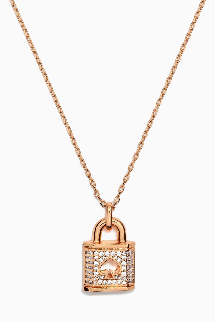 

Lock & Spade Mini Pavé Pendant Necklace in Metal, Neutral