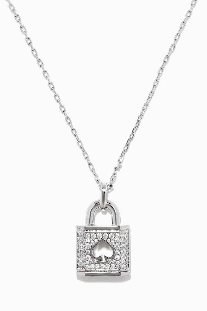 

Lock & Spade Mini Pavé Pendant Necklace in Metal, Silver