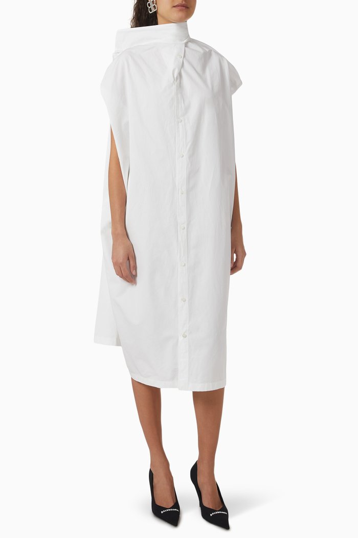 

Knotted Rawcut Midi Dress in Cotton, White