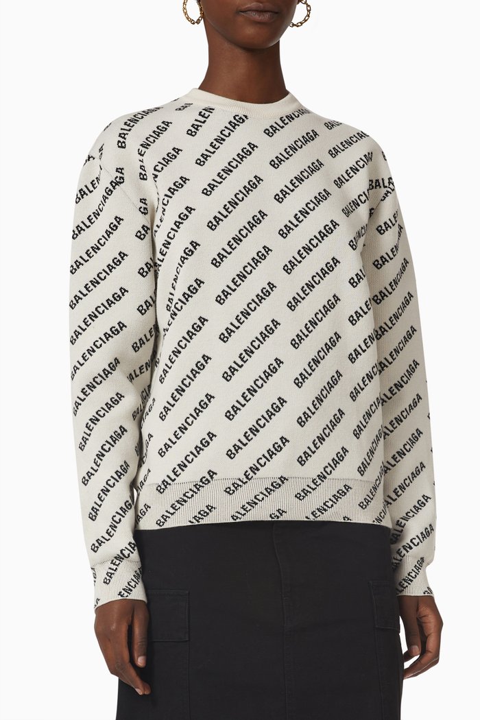 

Allover Logo Sweatshirt in Cotton Blend, Neutral