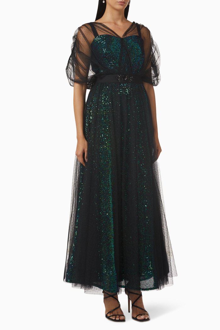 

Sequin Maxi Dress in Tulle, Black