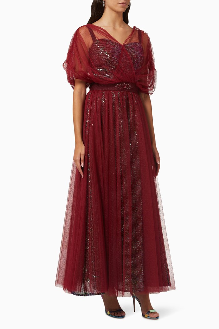 

Sequin Maxi Dress in Tulle, Red