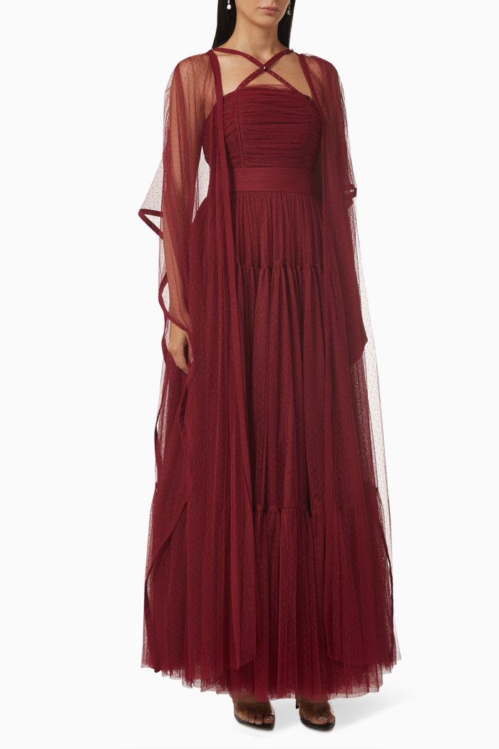 

Cross-strap Cape Gown in Tulle, Red