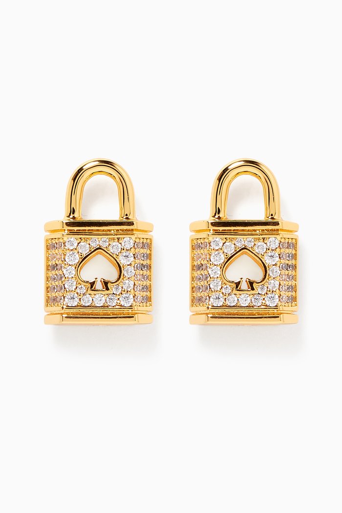 

Lock & Spade Pavé Stud Earrings, Gold