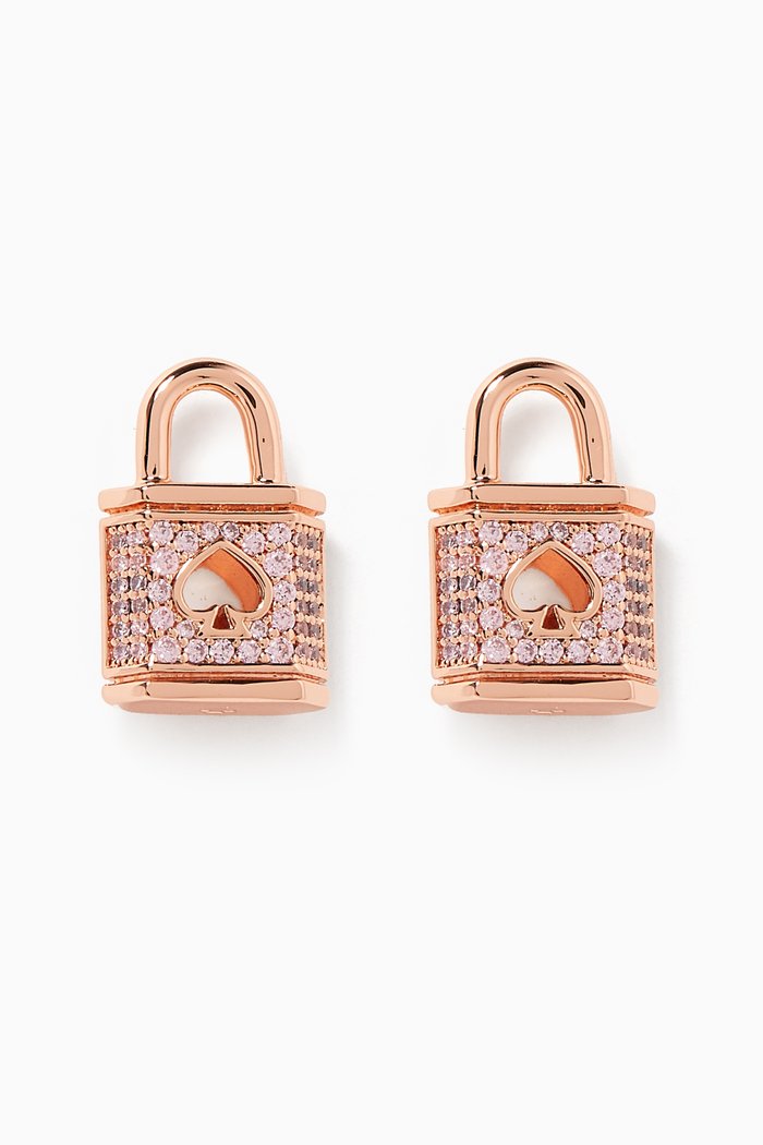 

Lock & Spade Pavé Stud Earrings in Rose-gold Metal, Neutral