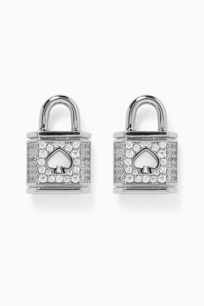 

Lock & Spade Pavé Stud Earrings in Silver Metal