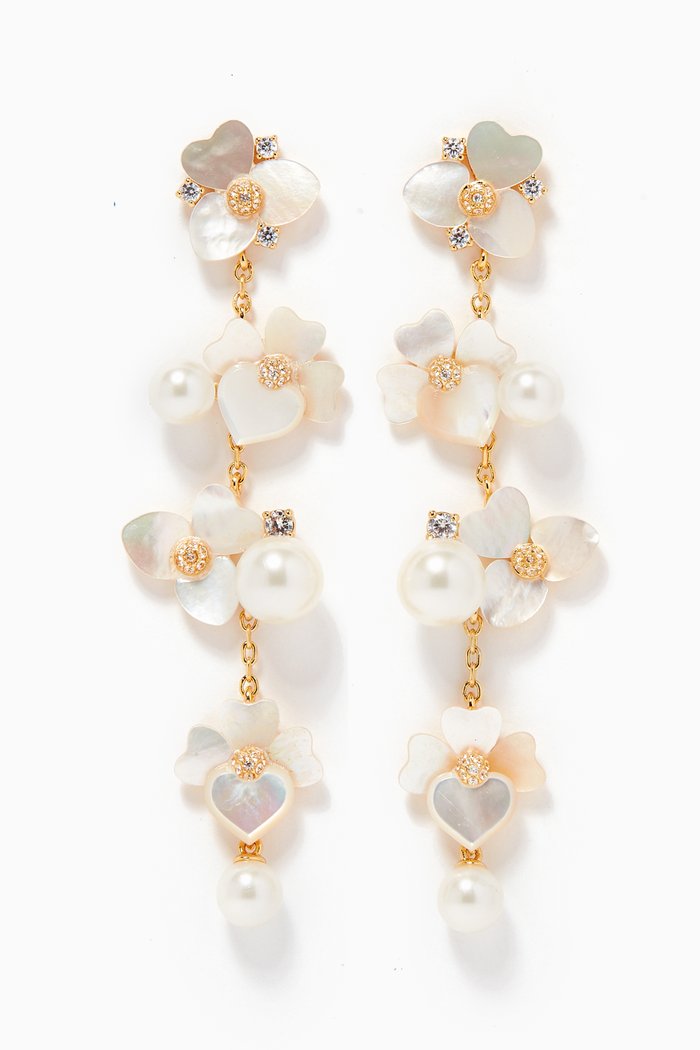 

Precious Pansy Linear Earrings in Plated Metal, White
