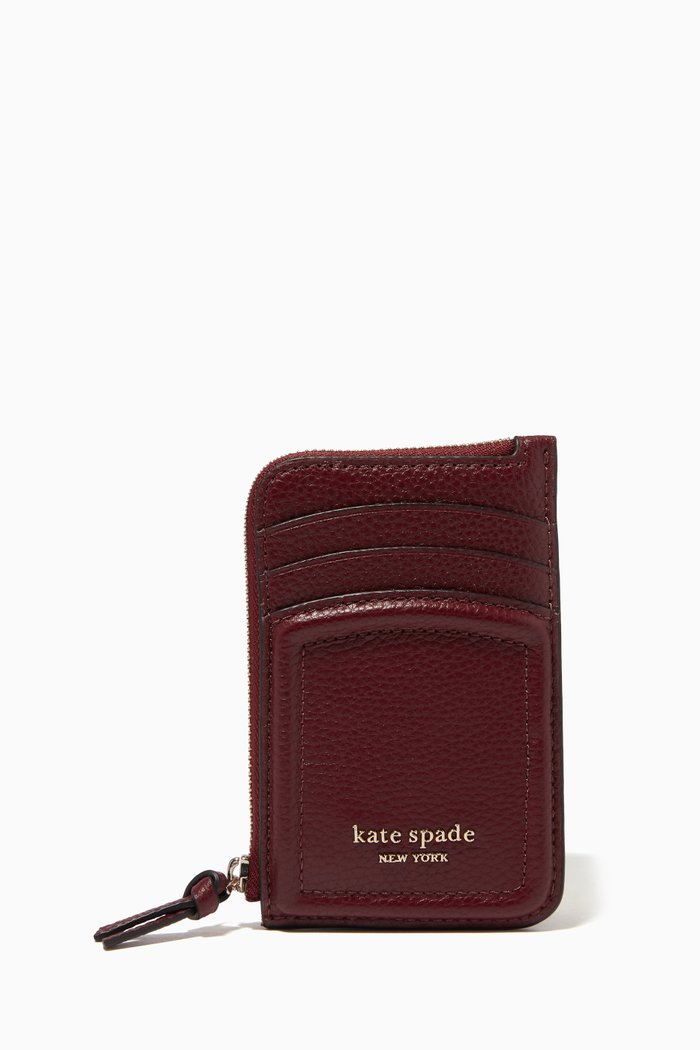

Knot Zip Card Case in Leather, Red