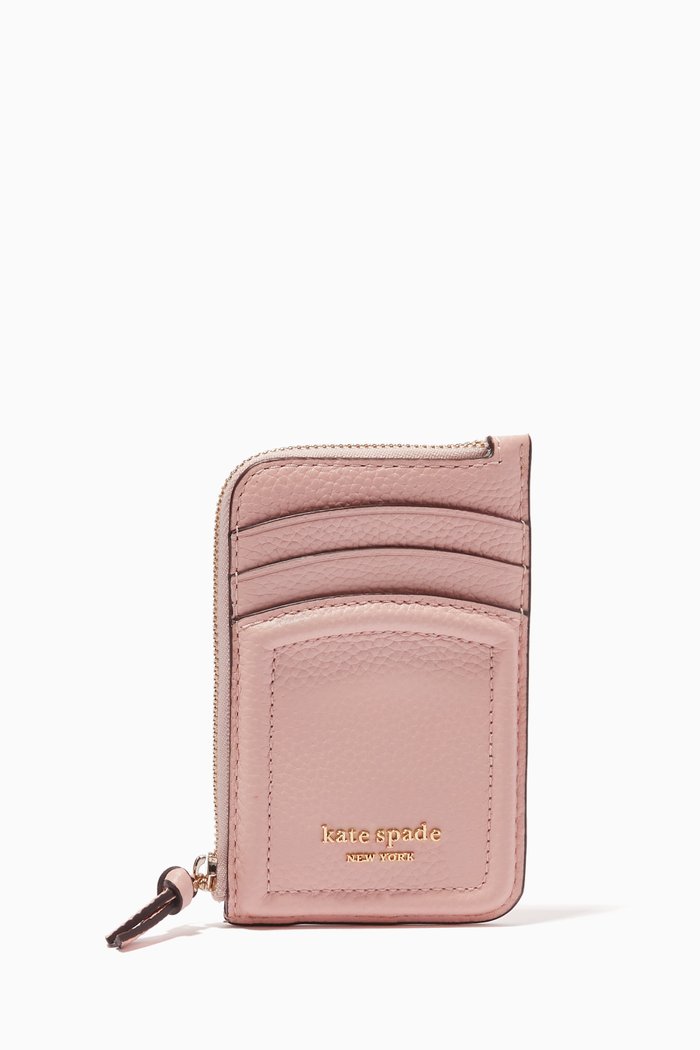 

Knot Zip Card Case in Leather, Pink