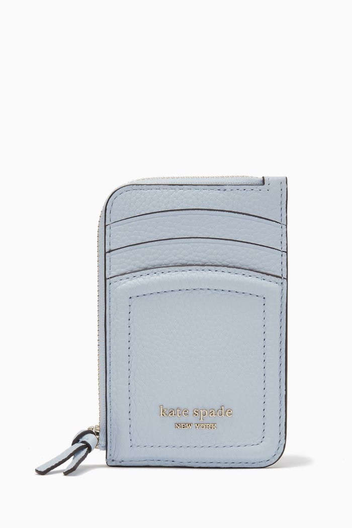 

Knot Zip Card Case in Leather, Blue