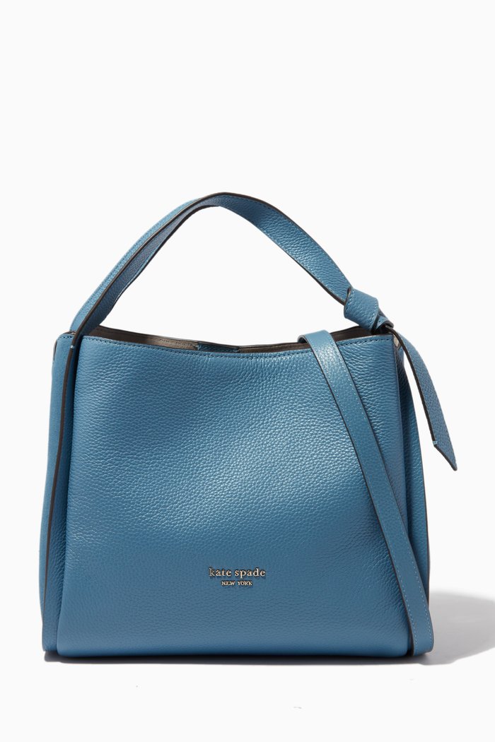 

Medium Knott Crossbody Tote in Pebbled Leather, Blue