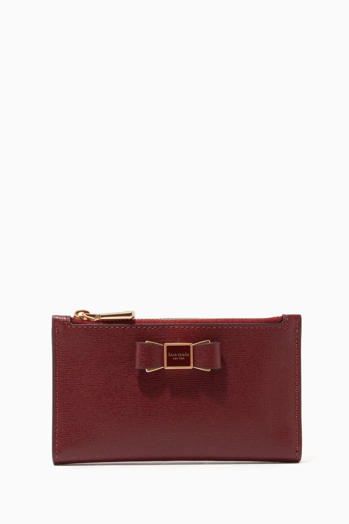 

Small Morgan Bow Bi-fold Wallet in Saffiano Leather, Red