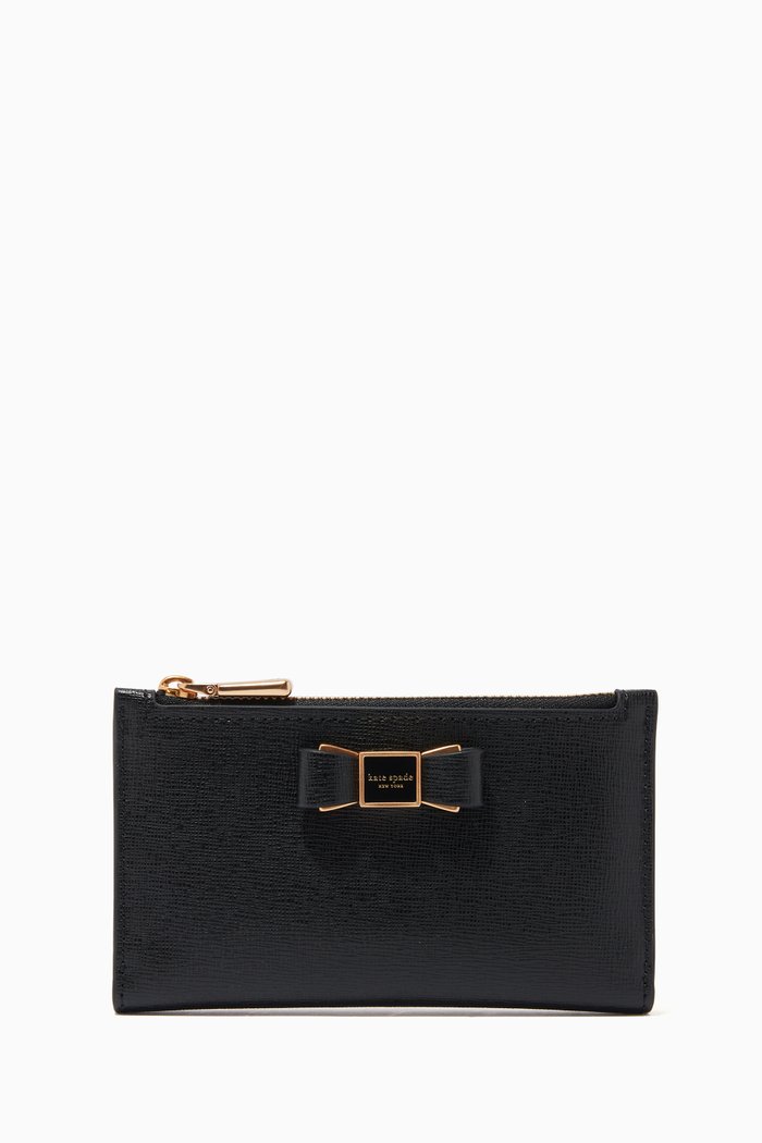 

Small Morgan Bow Bi-fold Wallet in Saffiano Leather, Black
