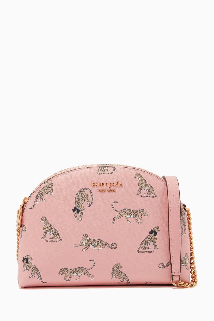 

Morgan Double-zip Dome Crossbody Bag in Saffiano Leather, Pink
