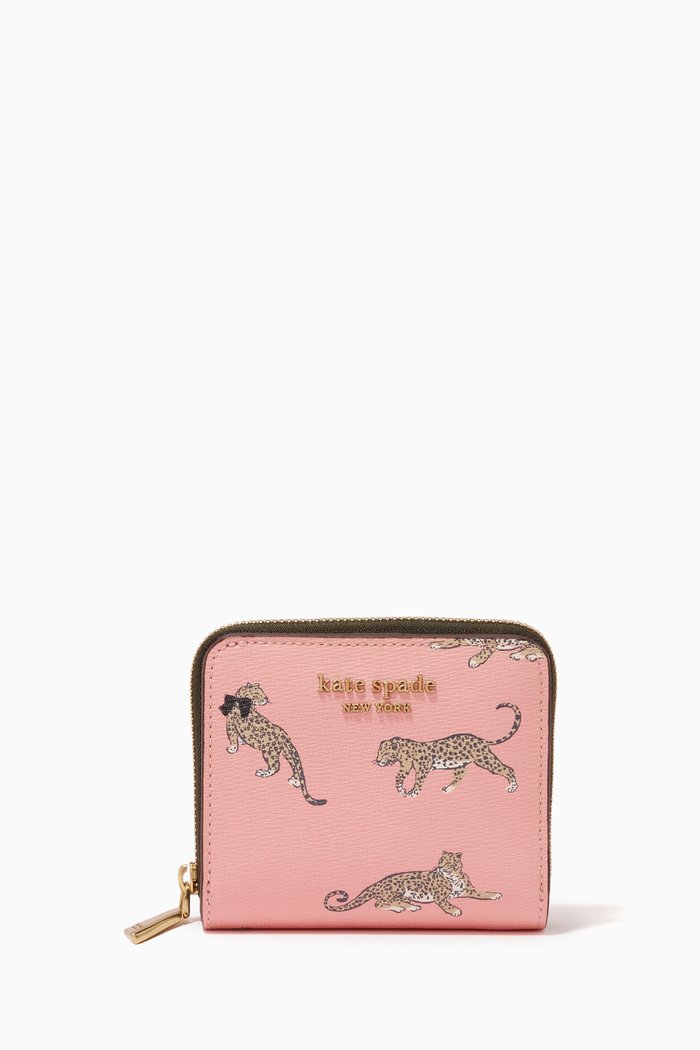 

Small Morgan Leopard Compact Wallet in Faux Leather, Pink