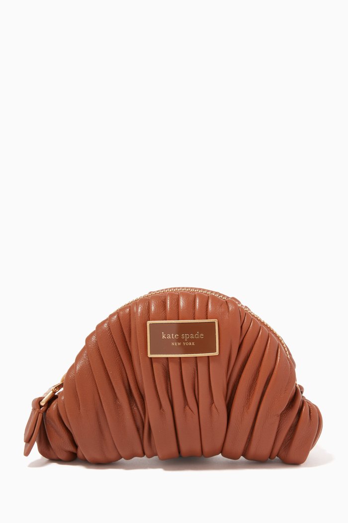 

Patisserie Pleated 3D Croissant Coin Purse in Leather, Brown