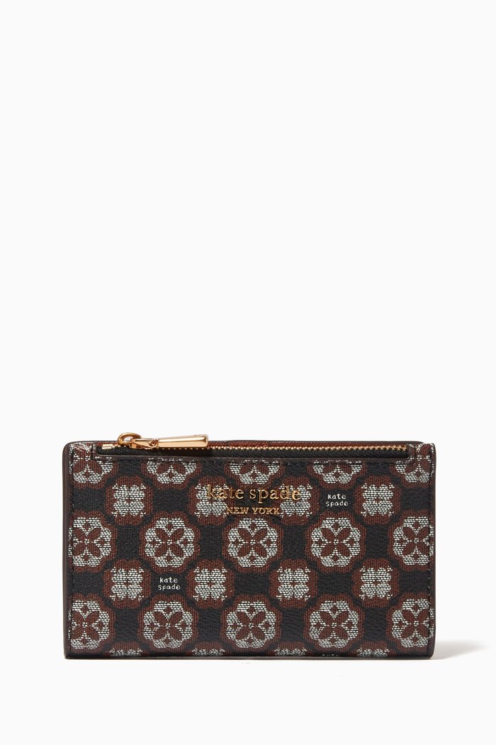 

Spade Flower Monogram Slim Wallet in Coated Canvas, Black