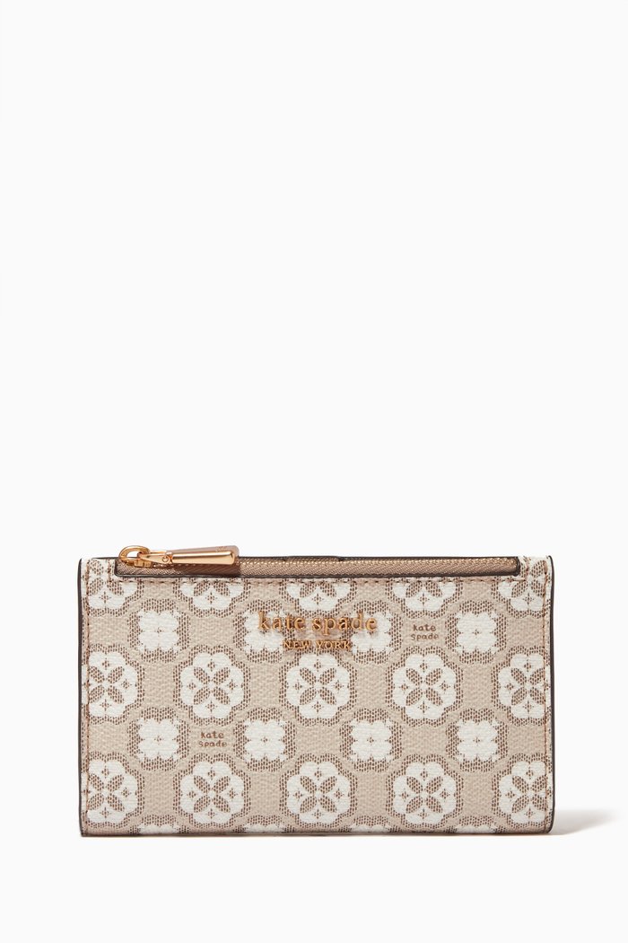Spade Flower Monogram Slim Wallet in Coated Canvas, Brown