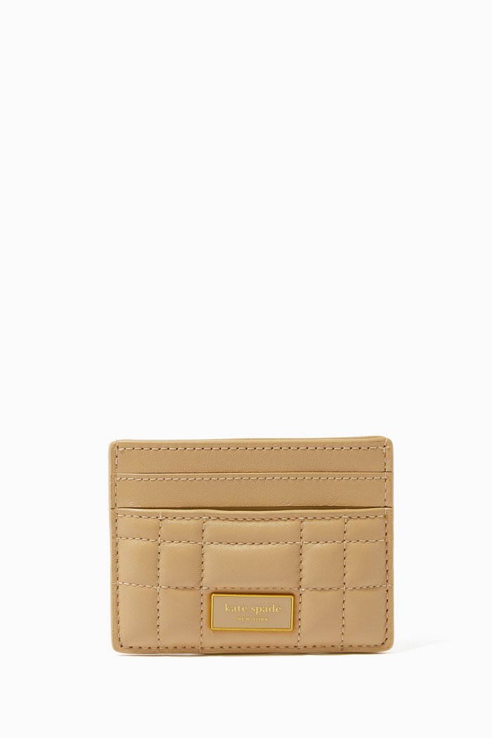 

Evelyn Card Case in Quilted Leather, Neutral