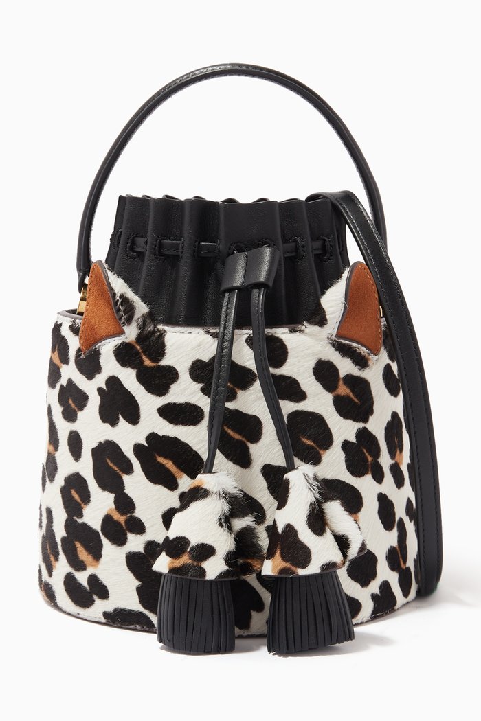 Small Leopard-print Bucket Bag in Calf-hair, Multicolour