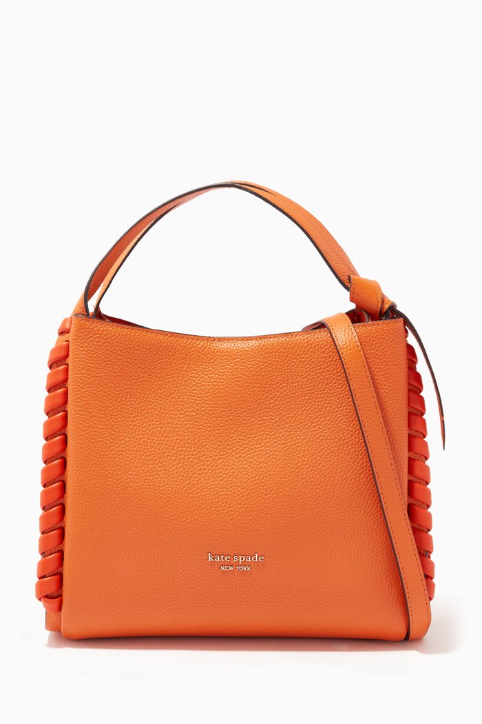 

Medium Knott Whipstitch Crossbody Tote Bag in Leather, Orange