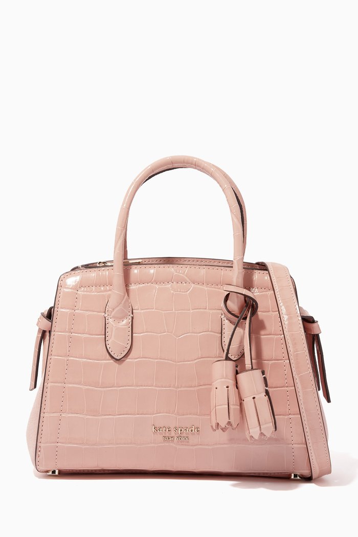 

Mini Knott Satchel in Croc-embossed Leather, Pink