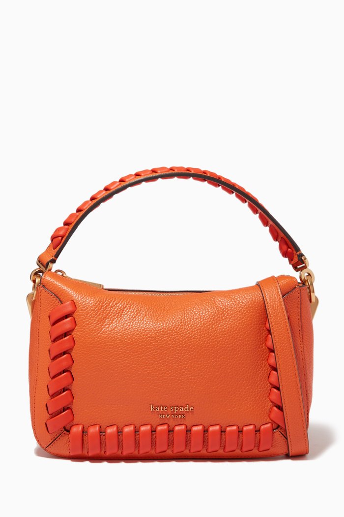 Medium Crush Whipstitch Crossbody Bag in Pebbled Leather, Orange