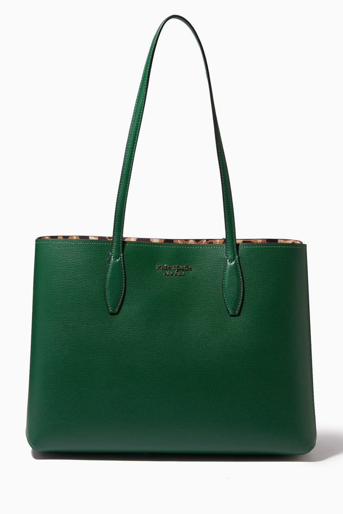 

All Day Leopard Tote Bag in Leather, Green