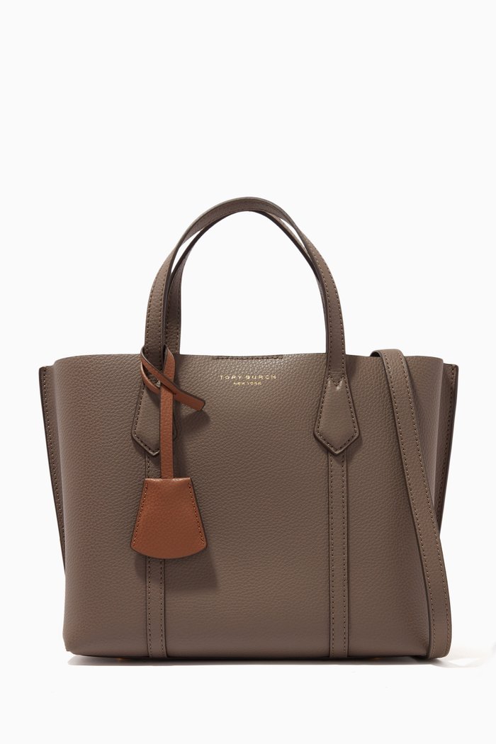 

Small Perry Triple-compartment Tote Bag in Italian Pebbled Leather, Brown