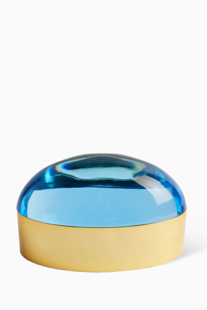 

Large Globo Box in Acrylic & Brass, Blue