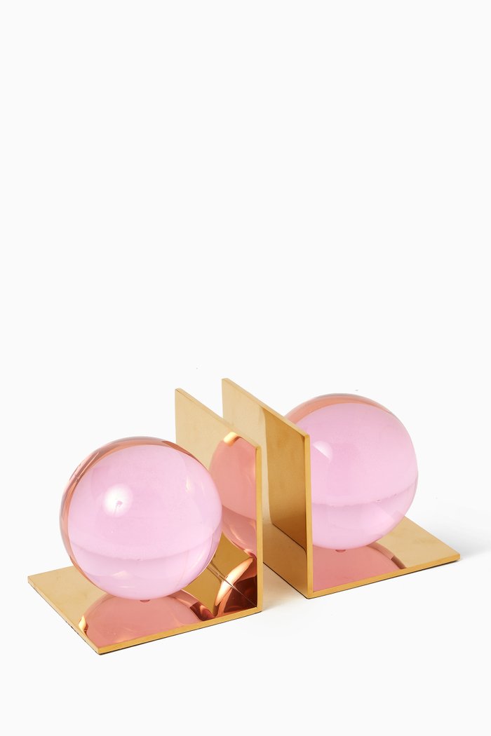 

Globo Bookend Set in Brass & Acrylic, Pink