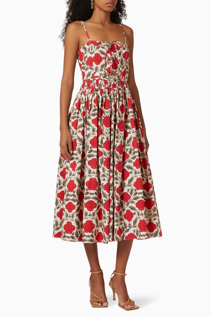 

Katrina Midi Dress in Cotton, Red