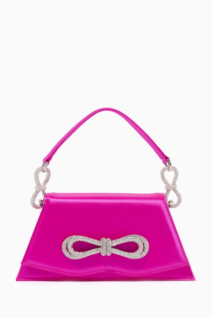 

Medium Samantha Double Bow Shoulder Bag in Satin, Pink