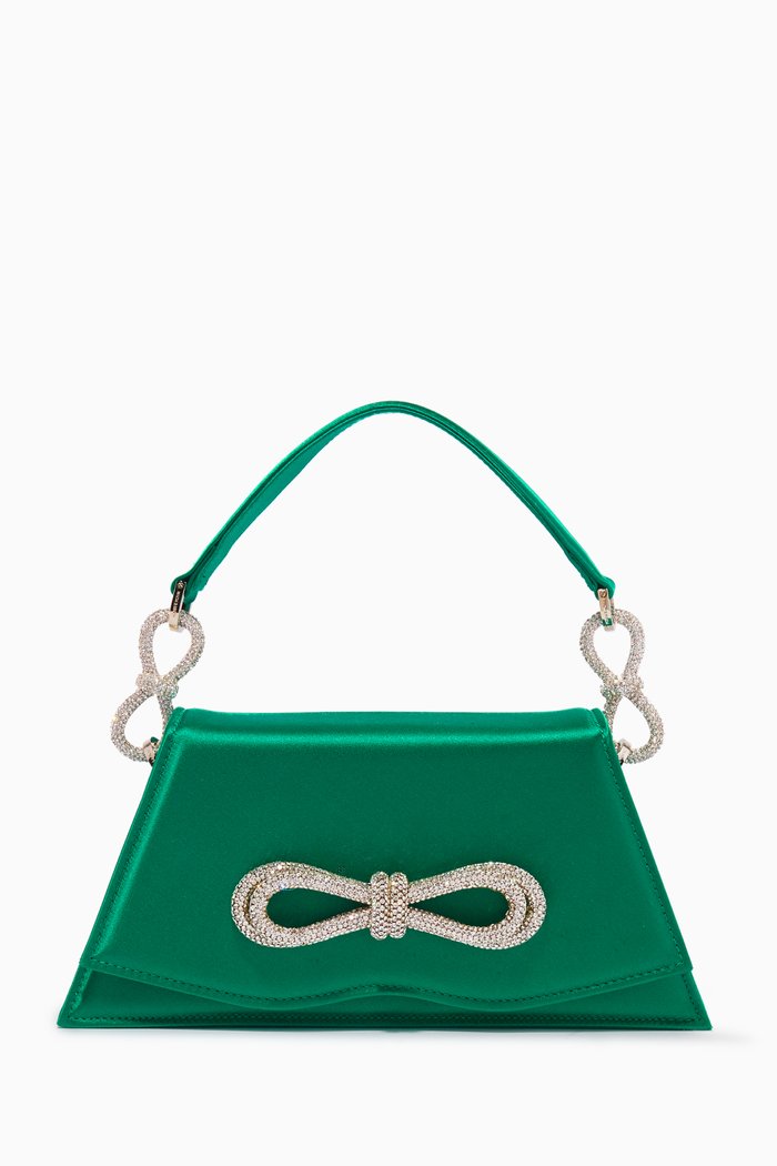 

Medium Samantha Double Bow Shoulder Bag in Satin, Green