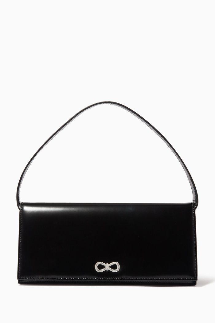 

Crystal Bow Baguette Bag in Leather, Black