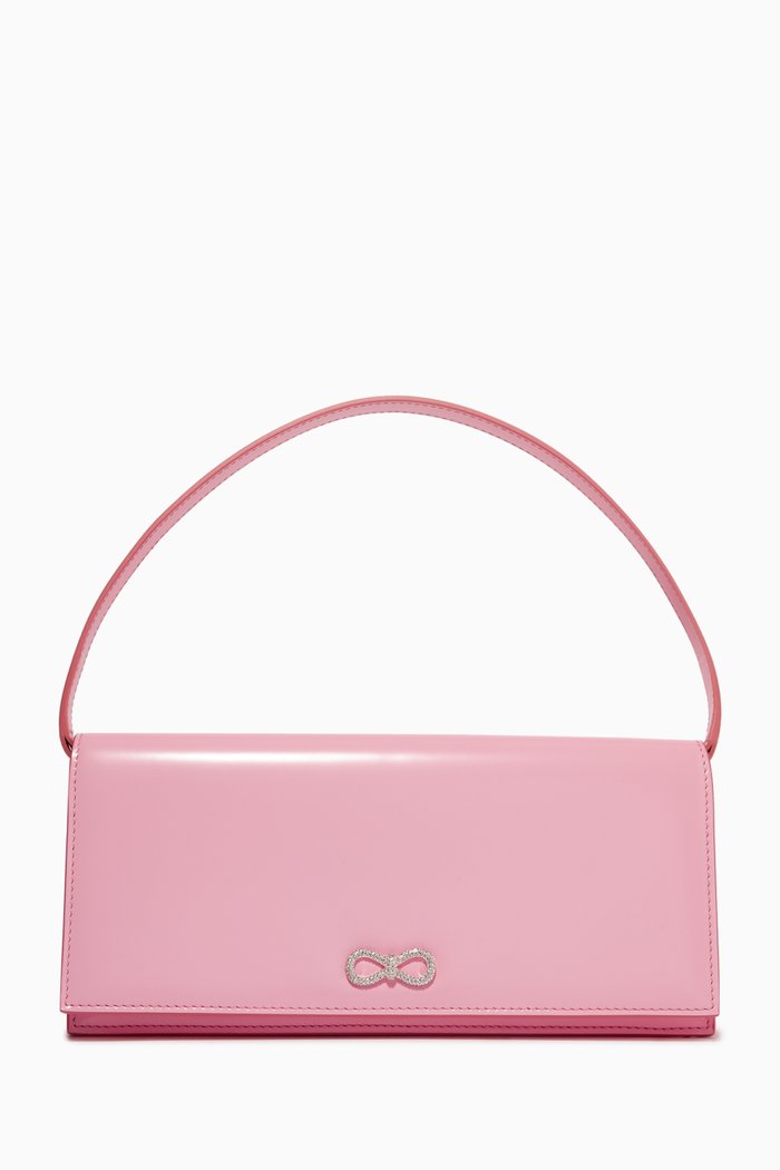 

Crystal Bow Baguette Bag in Leather, Pink