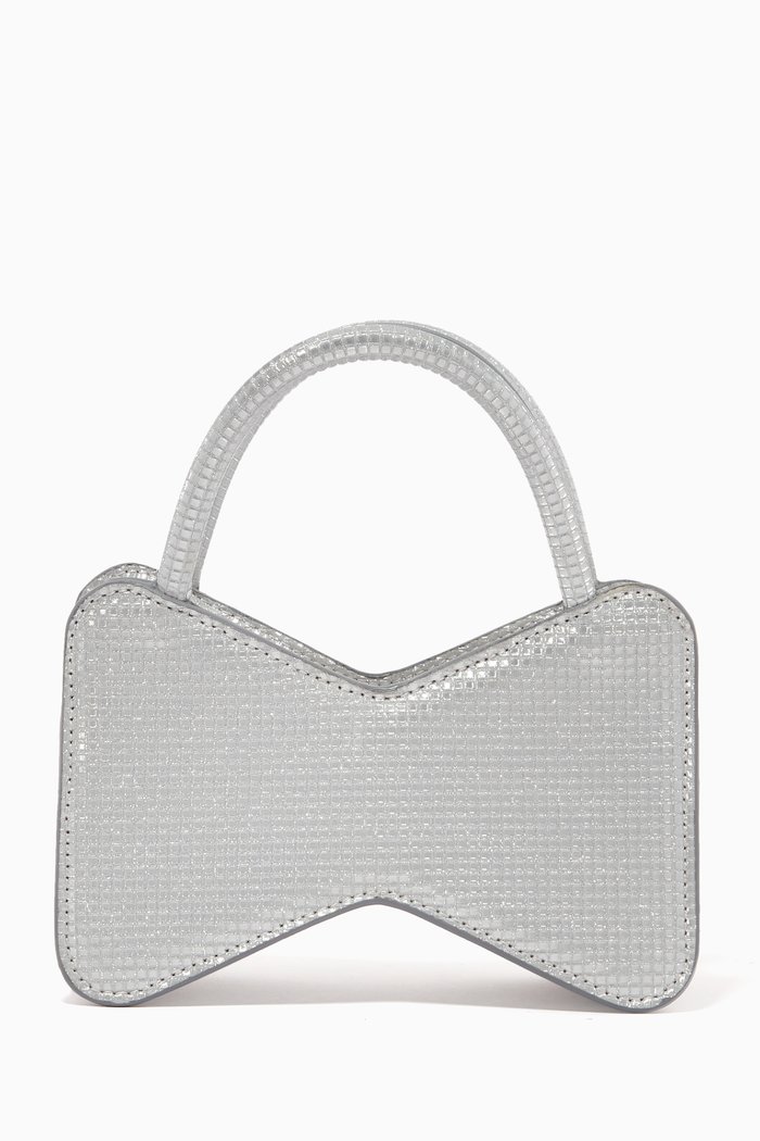 

Mini Bow Top Handle Bag in Metallic Leather, Silver