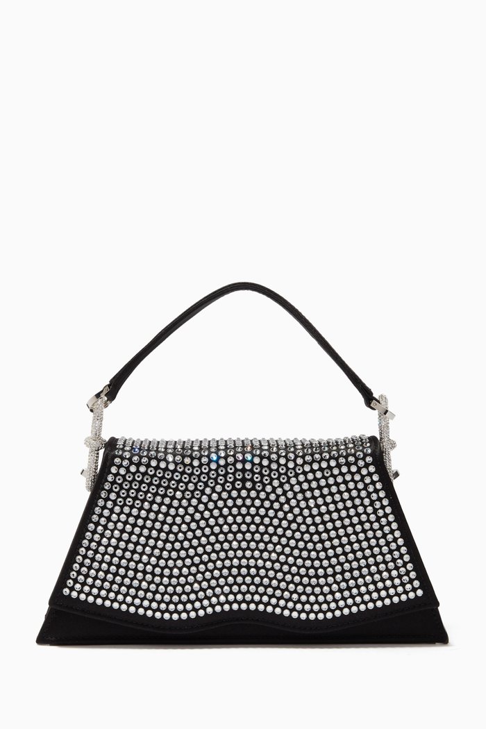 

Medium Samantha Rhinestone Shoulder Bag in Satin, Black