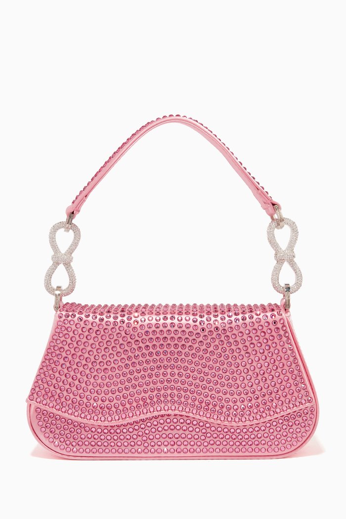 

Medium Carrie Rhinestone Shoulder Bag in Satin, Pink